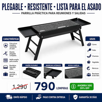 Parrilla Portátil Plegable para Carbón — Asados en Casa, Playa, Río y Finca