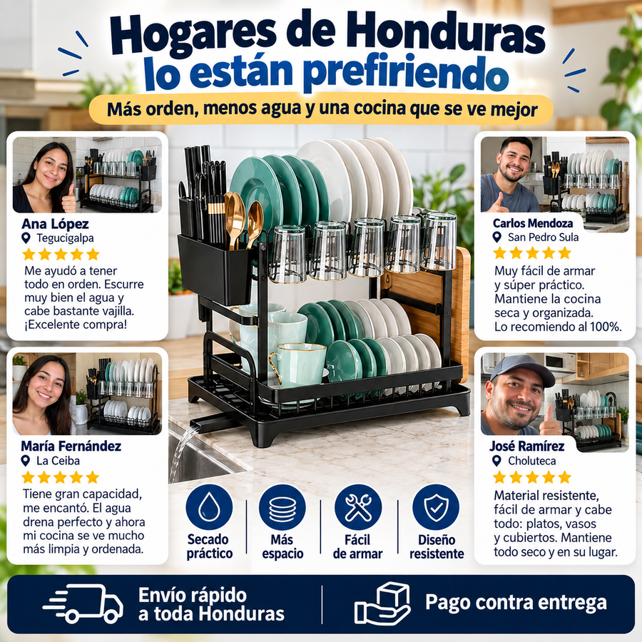 Escurridor de Platos 2 Niveles con Bandeja Drenadora — Doble Capacidad, Acabado Premium - imagen 3