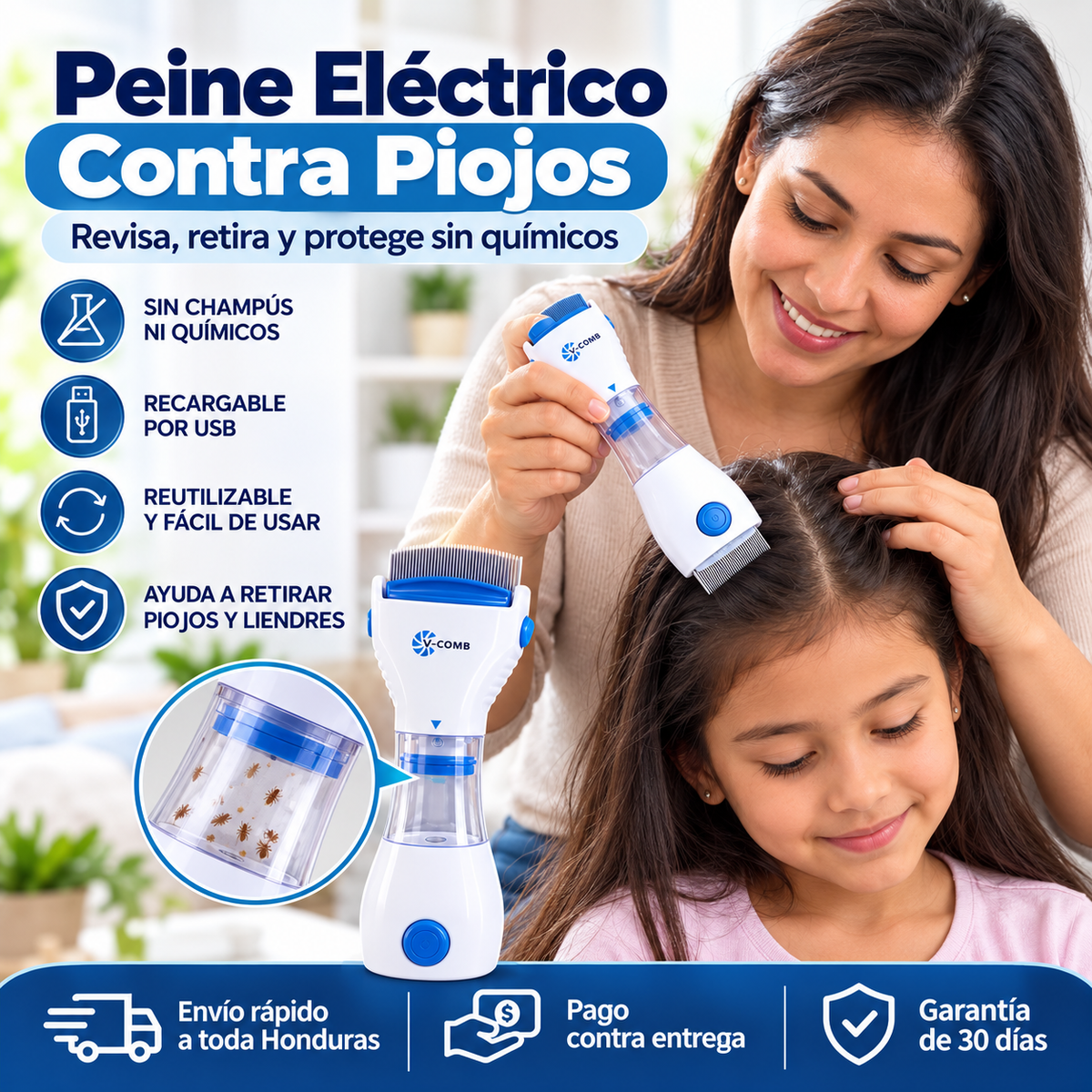 PioClean™ Pro – Eliminador Eléctrico de Piojos y Liendres (Recargable)