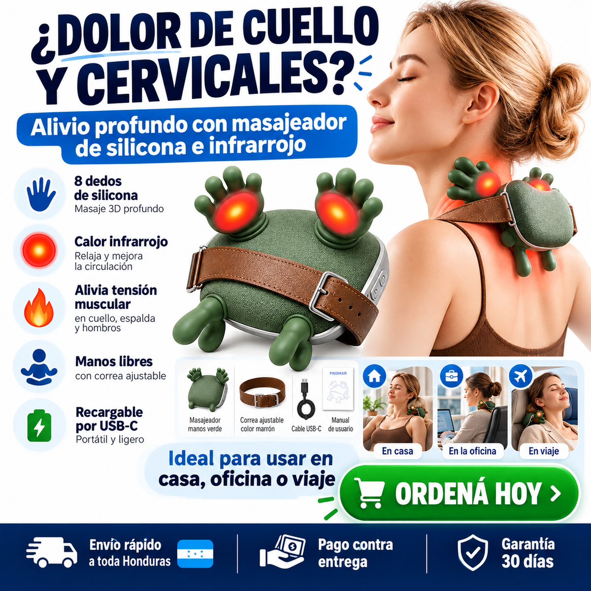 Masajeador de Cuello con Luz Roja — ¡Adiós al Dolor de Cuello con Manos Libres!