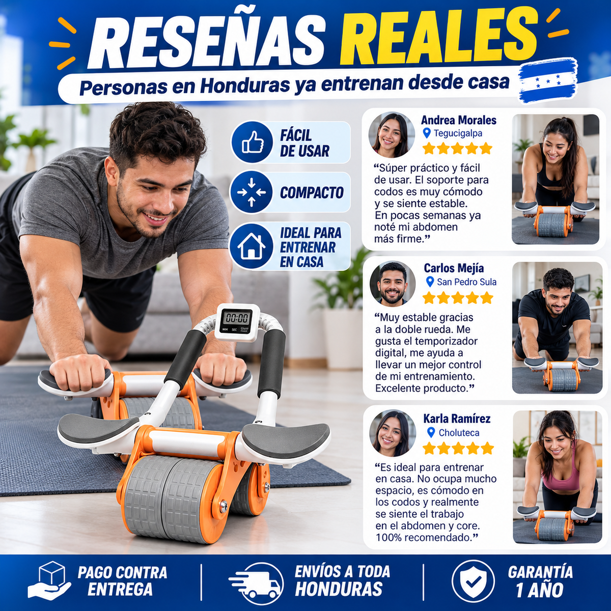 Rodillo Abdominal Pro con Temporizador Automático