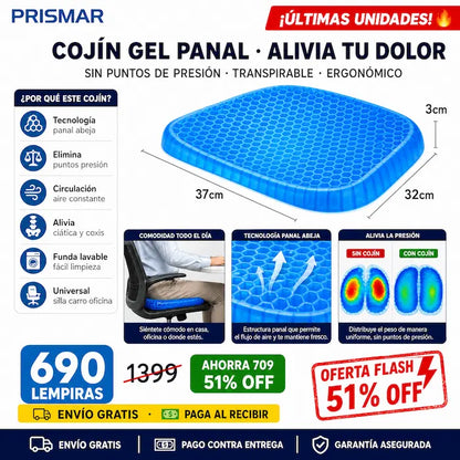 💺 Cojín de Gel Panal — ¡Adiós al Dolor de Espalda al Sentarte!