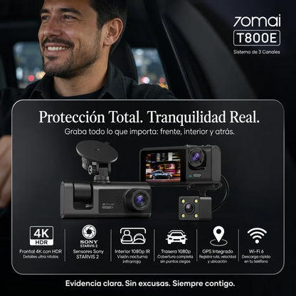 TripleView 4K | Dash Cam 3 Cámaras con GPS, WiFi y Memoria 64GB + Pago al Recibir + Garantía
