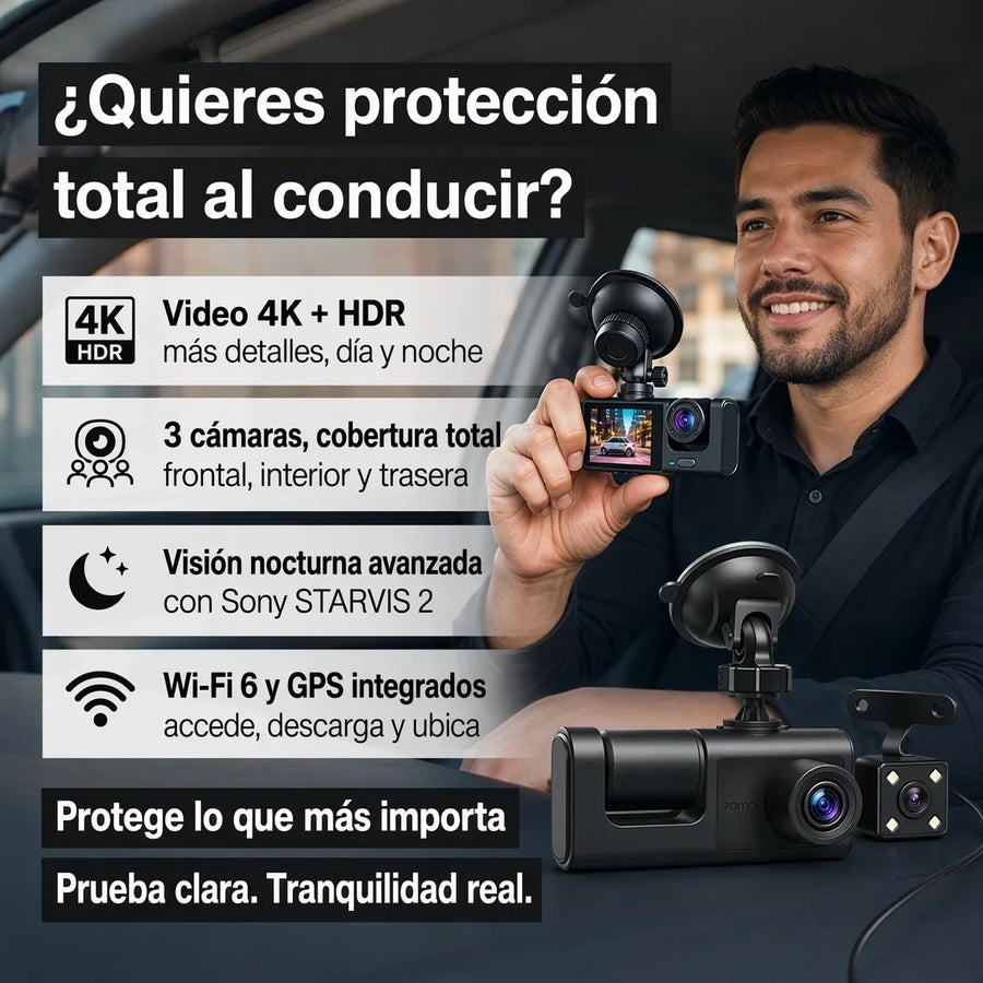 TripleView 4K | Dash Cam 3 Cámaras con GPS, WiFi y Memoria 64GB + Pago al Recibir + Garantía - imagen 3