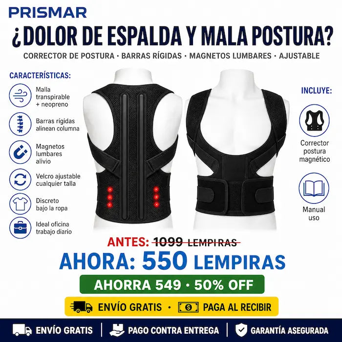 🦴✨ Corrector de Postura con Soporte Lumbar — Magnetos + Barras | Discreto Bajo la Ropa | Alivio Desde el 1er Día 💪⬆️