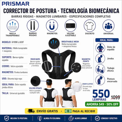 🦴✨ Corrector de Postura con Soporte Lumbar — Magnetos + Barras | Discreto Bajo la Ropa | Alivio Desde el 1er Día 💪⬆️