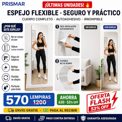 🪞✨ Espejo Acrílico Cuerpo Completo 40x150cm — Inastillable | Se Pega Sin Taladro 💥🔧