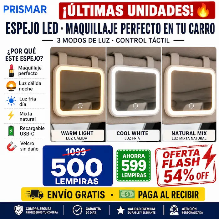 💄 Espejo LED para Visera — ¡Maquillate Perfecta en tu Carro!