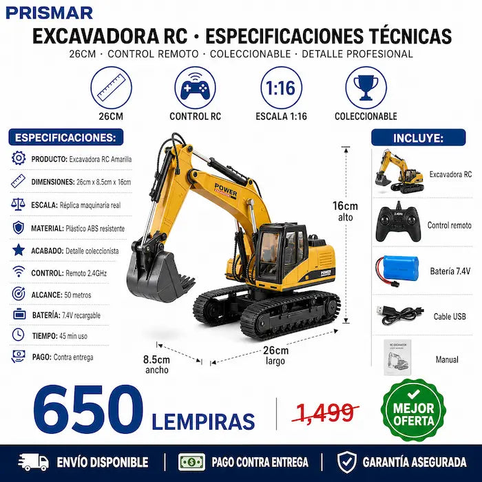 🚧🕹️ Excavadora RC a Control Remoto — Réplica Realist