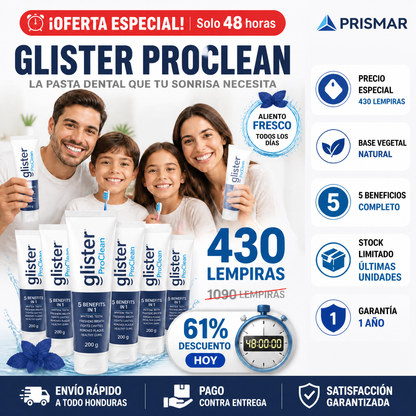 Glister ProClean – Pasta Dental Multiacción Blanqueamiento Total Natural con Garantia y Certificacion