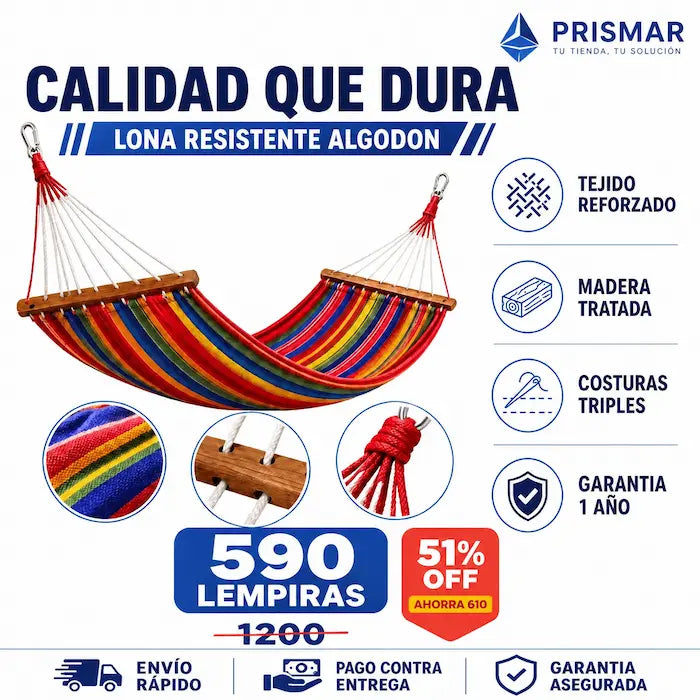 Hamaca Doble Anti-Volteo con Barra de Madera