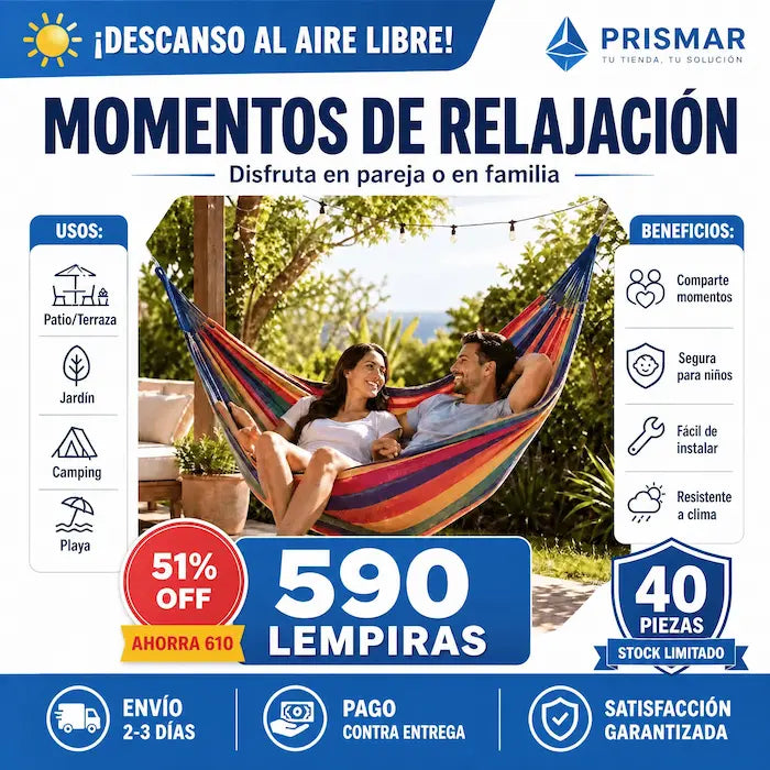 Hamaca Doble Anti-Volteo con Barra de Madera