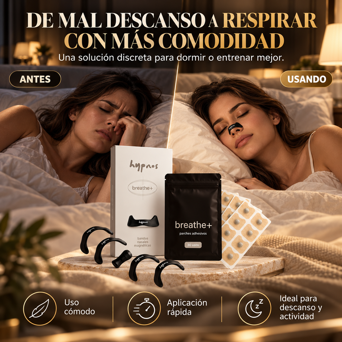 NightBreathe™ — Tiras Nasales para Respirar Mejor
