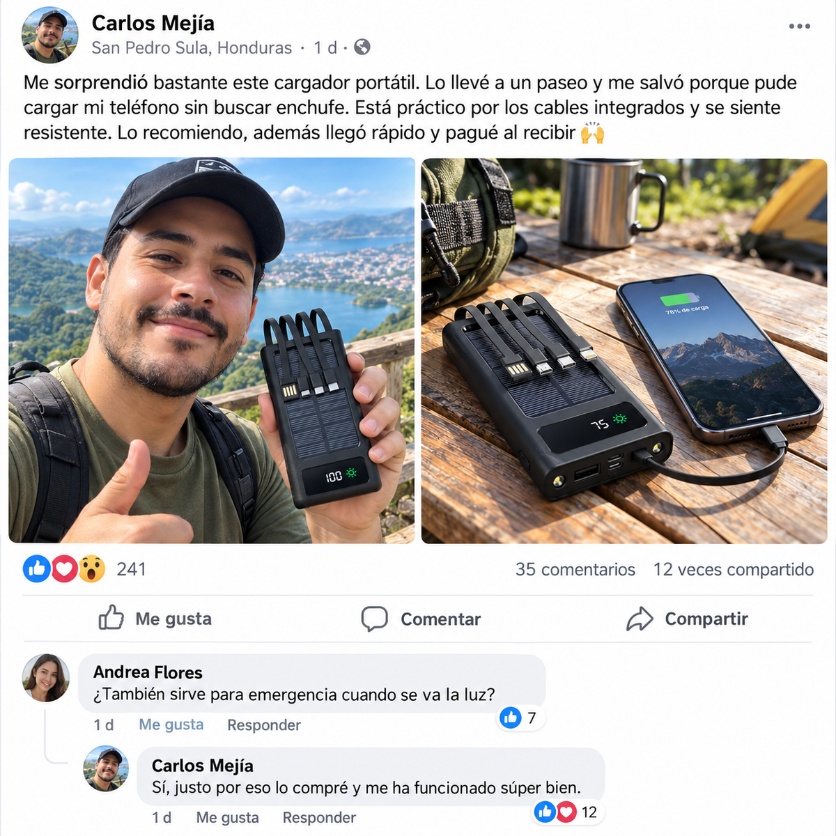 Power Bank Solar 20,000mAh — 4 Cables Integrados | Carga Rápida