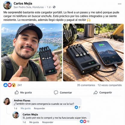Power Bank Solar 20,000mAh — 4 Cables Integrados | Carga Rápida