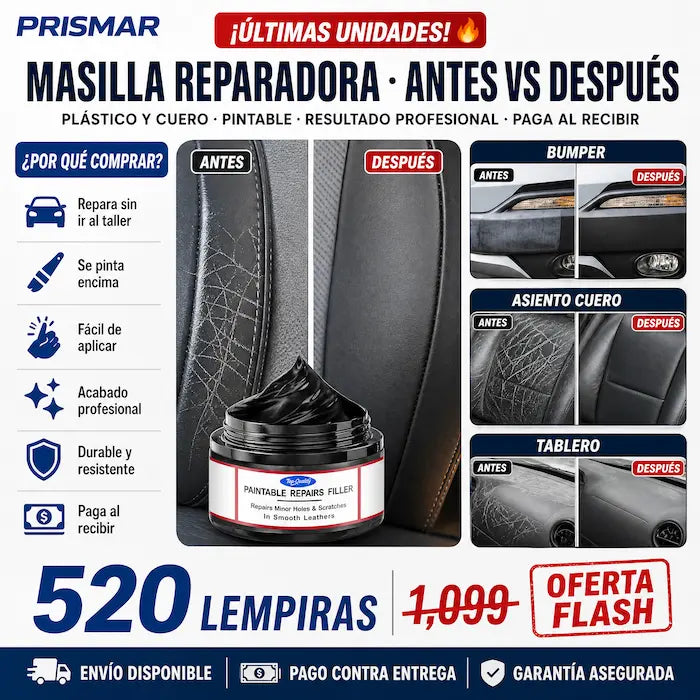 🔧🚗 Repairs Filler Reparador de Plástico y Cuero — Rellena Huecos y Rayones | Acabado Pintable | Sin Taller 🎨