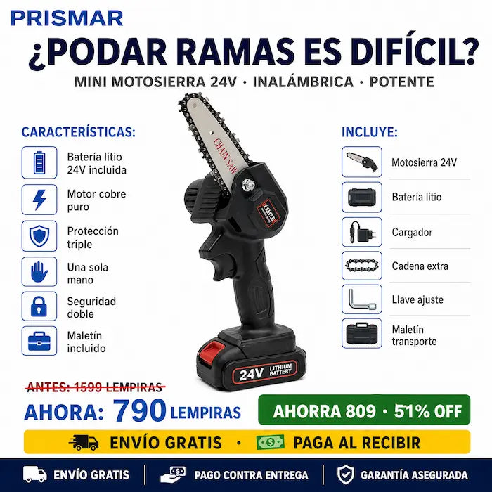 🪚 Mini Motosierra Eléctrica 24V — ¡Podá y Cortá con una Sola Mano!