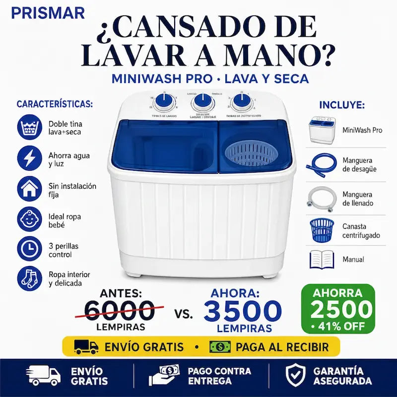 MiniWash Pro 2 en 1 – Lavadora + Secadora Portátil