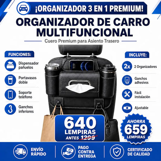 Amazon AutoSpace Pro 3 en 1 – Organizador en Cuero  Premium para Asiento Trasero Certificado y con Garantia