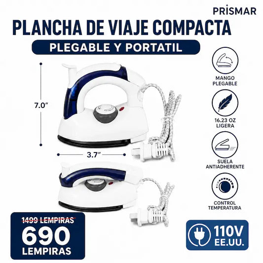Plancha Portátil Plegable de Viaje — Vapor · 3 Temperaturas · 460g · 110V Honduras