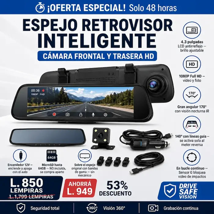 DriveSafe Vision™ – Espejo Retrovisor Inteligente con Cámara