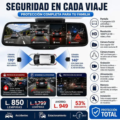 DriveSafe Vision™ – Espejo Retrovisor Inteligente con Cámara