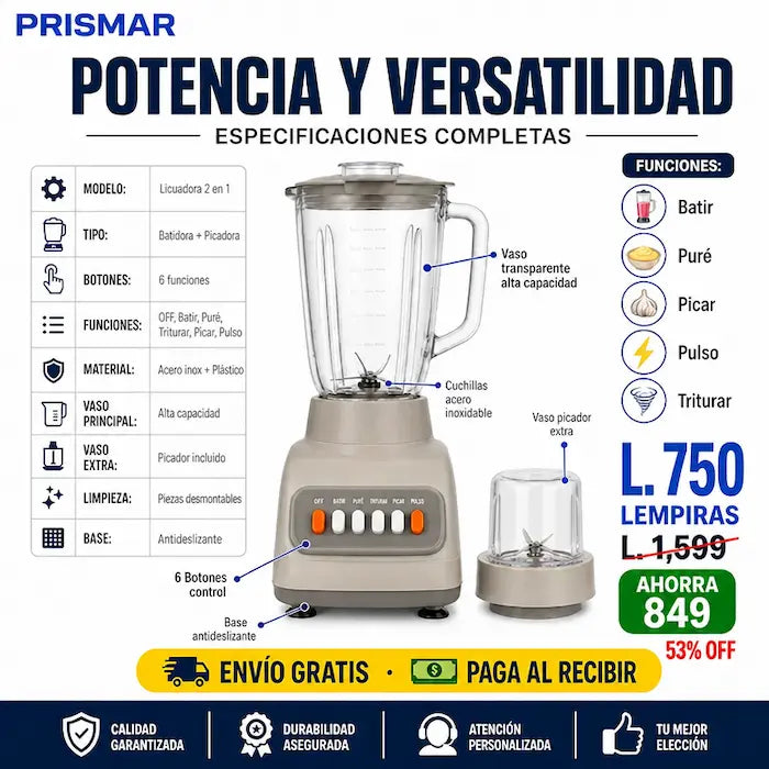🍹 Licuadora 2 en 1 — ¡Batí, Picá y Cociná como Nunca Antes!