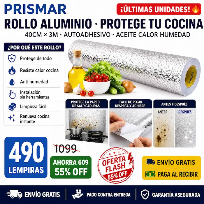 2x1 Papel Aluminio Autoadhesivo para Cocina — ¡Protegé y Renová tu Cocina en Minutos!