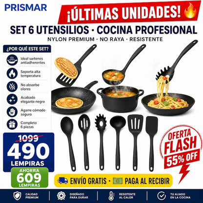 🍳 Set de Utensilios de Cocina Negro — ¡Cociná con Estilo y Sin Dañar Nada!