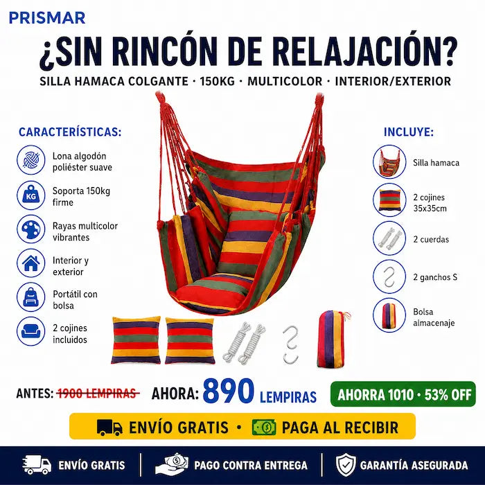 🪑🌴 Silla Hamaca Colgante con Cojines — 2 Colores | Kit Completo Incluido | Hasta 150kg 🌈✨