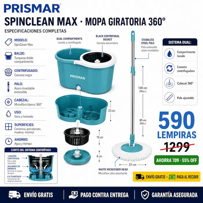 🧹 SpinClean Max — ¡Pisos Impecables Sin Ensuciar las Manos!