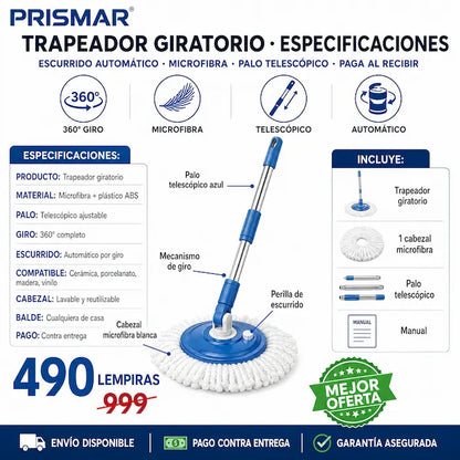 🧹💧 Trapeador Mopa con Escurridor Automático — Giro 360° | Palo Extensible 🏠✨