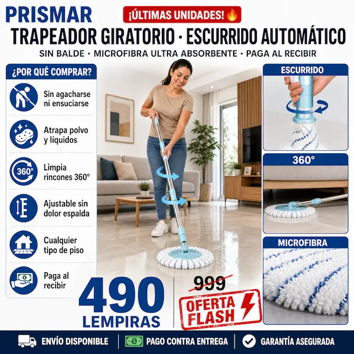 🧹💧 Trapeador Mopa con Escurridor Automático — Giro 360° | Palo Extensible 🏠✨