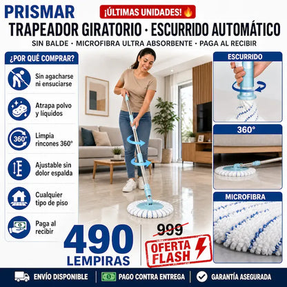 🧹💧 Trapeador Mopa con Escurridor Automático — Giro 360° | Palo Extensible 🏠✨