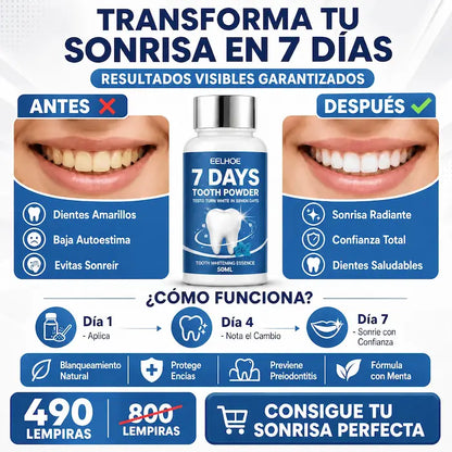 WhiteSmile Powder 7 DAYS ELHOE POLVO BLANQUEADOR DE DIENTES EN 7 DIAS CON GARANTIA Y CERTIFICACION