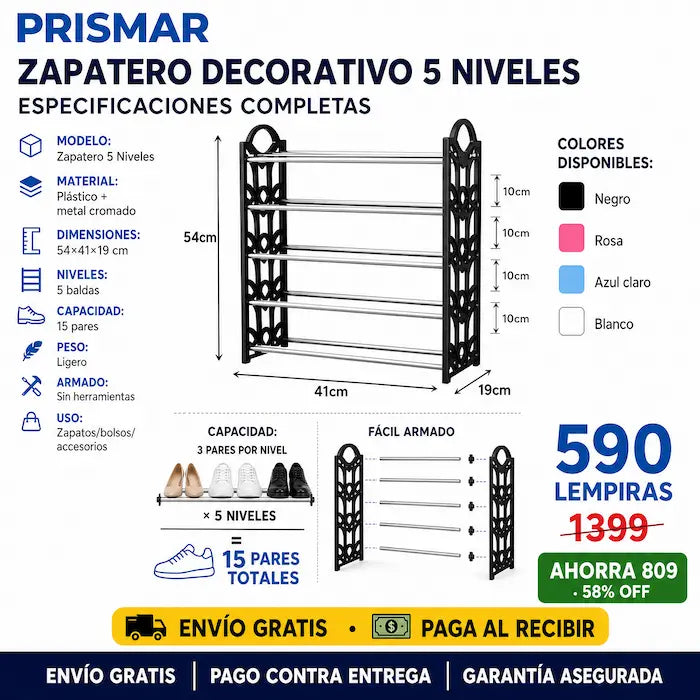 👟 Zapatero Decorativo 5 Niveles — ¡Organizá tus Zapatos con Estilo!