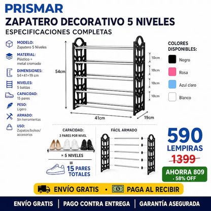 👟 Zapatero Decorativo 5 Niveles — ¡Organizá tus Zapatos con Estilo!