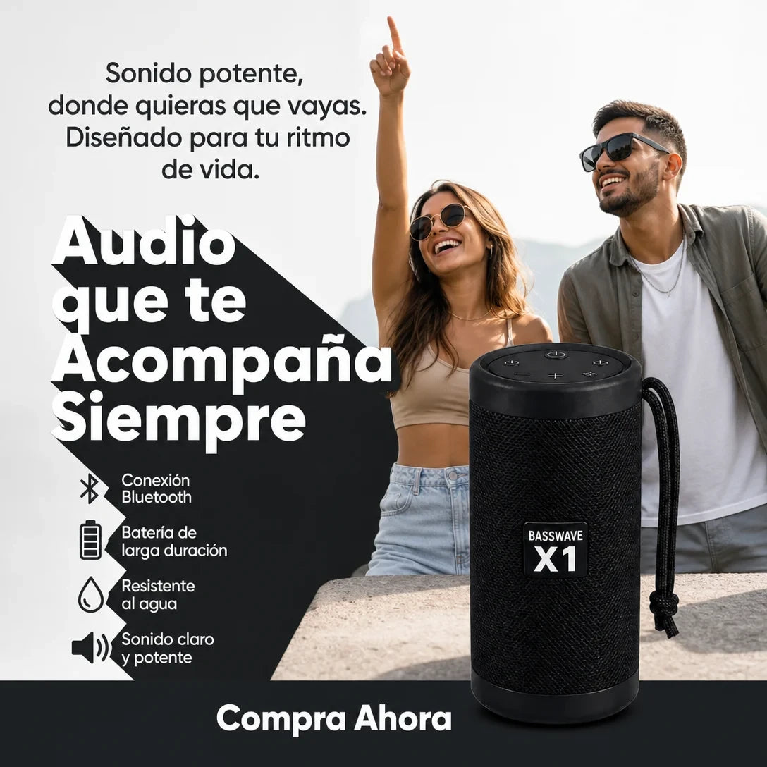 BassWave X1 – Bocina Bluetooth Portátil / Subwoofer para Exteriores