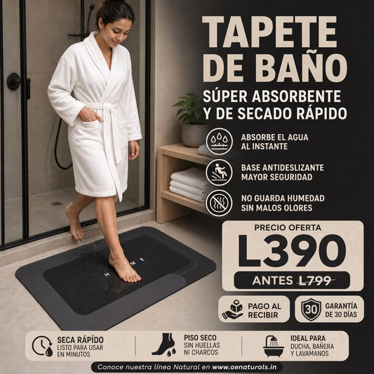 Tapete Mágico Súper Absorbente para Baño — Pies Secos al Instante, Sin Resbalones ni Malos Olores