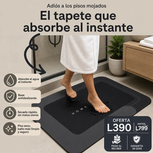 Tapete Mágico Súper Absorbente para Baño — Pies Secos al Instante, Sin Resbalones ni Malos Olores