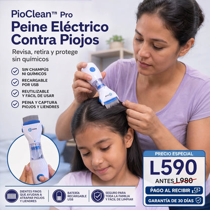PioClean™ Pro – Eliminador Eléctrico de Piojos y Liendres (Recargable)