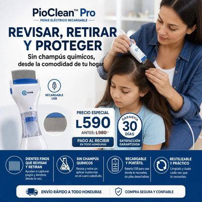PioClean™ Pro – Eliminador Eléctrico de Piojos y Liendres (Recargable)