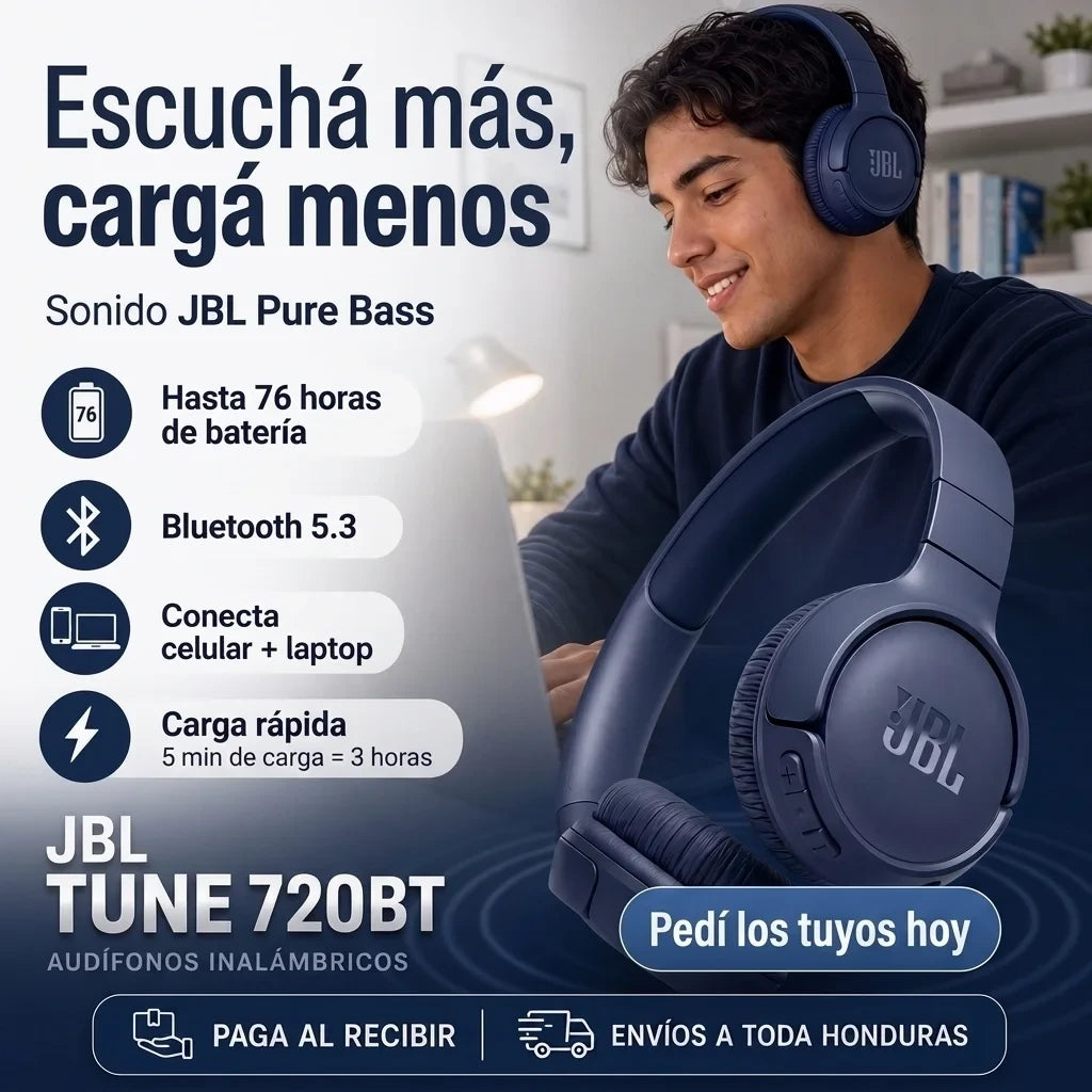 JBL Tune 720BT – Audífonos Inalámbricos con Sonido JBL Pure Bass