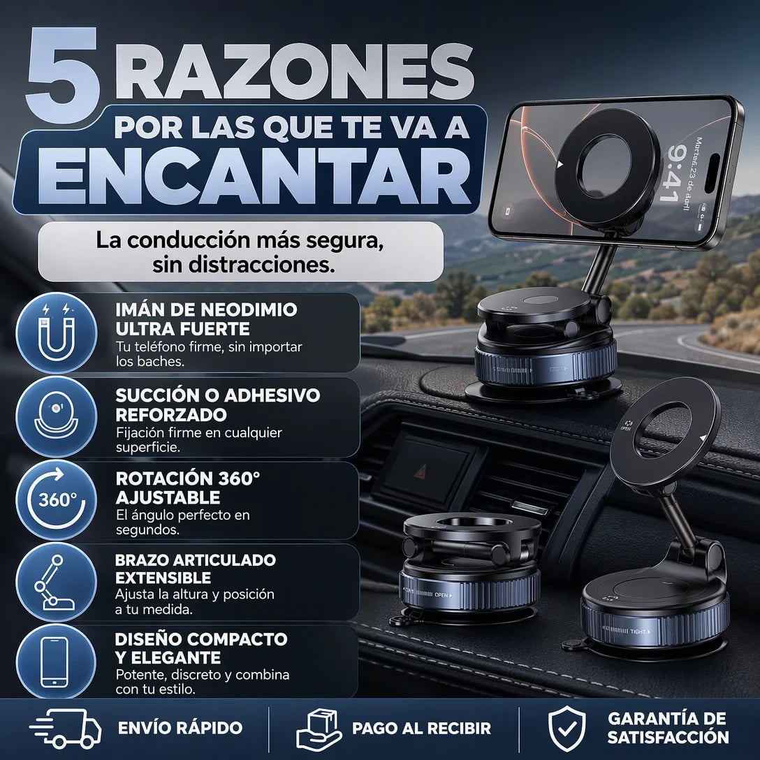 MagLock 360™ — Soporte Magnético para Celular con Succión al Vacío con Garantia