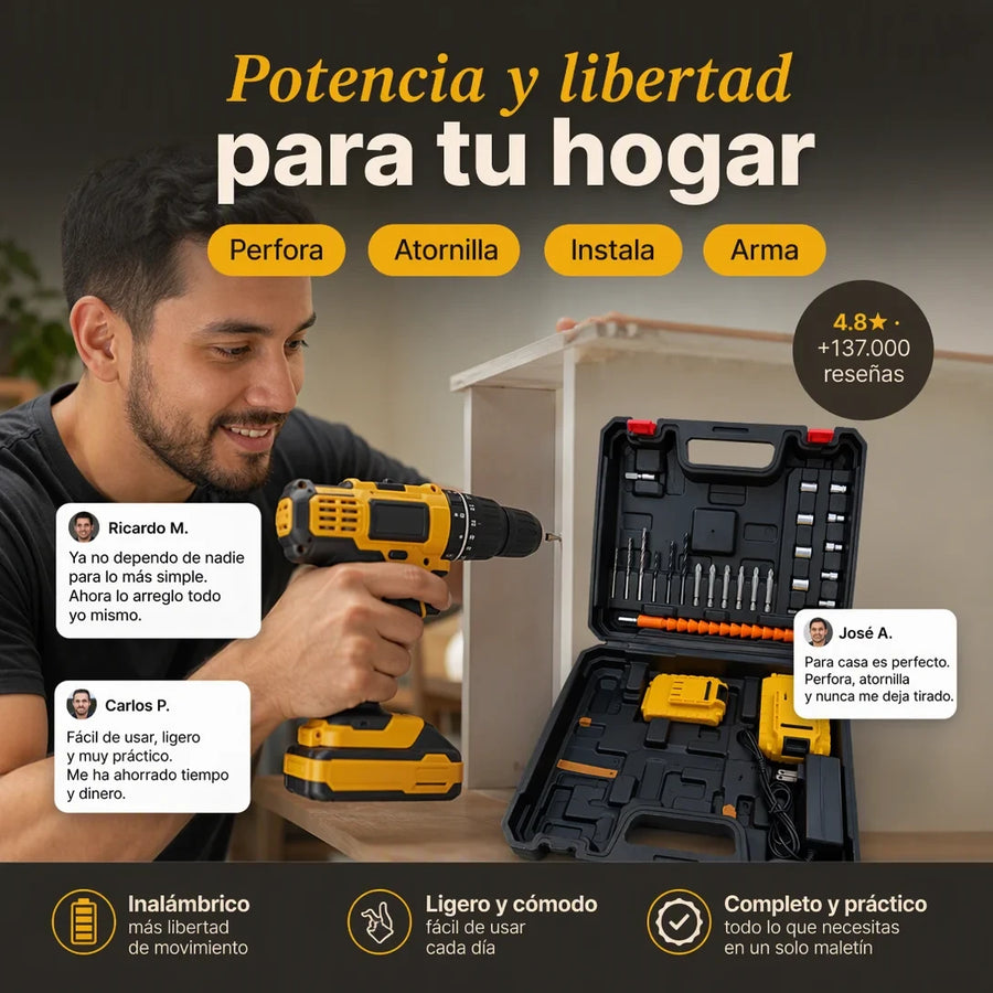 Kit Taladro Inalámbrico 3 en 1 — 21V · 2 Baterías - imagen 3