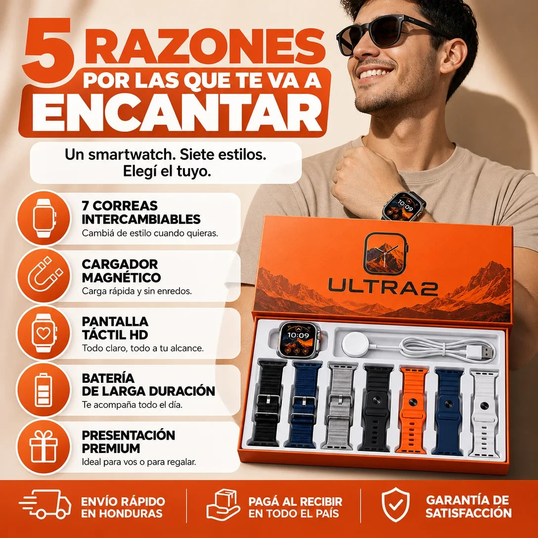 Smartwatch Pro Ultra 2 Nueva Generación 2027 | Llamadas + 7 Correas + Pago al Recibir + Garantía
