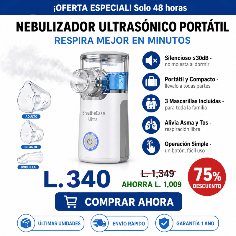 BreatheEase Ultra™ – Nebulizador Ultrasónico Portátil Certificado - Inversiones Alkosto