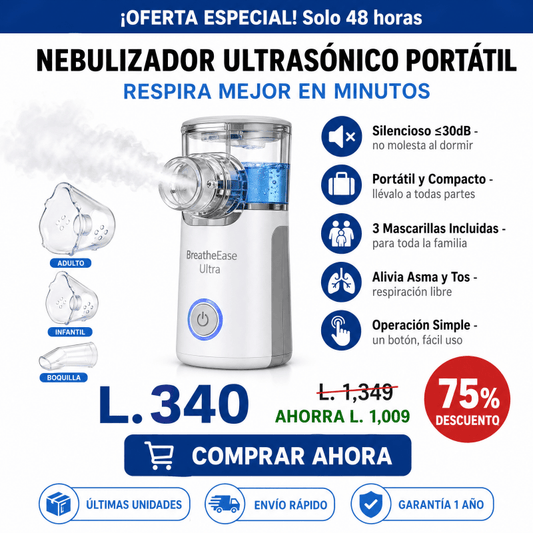 BreatheEase Ultra™ – Nebulizador Ultrasónico Portátil Certificado - Inversiones Alkosto