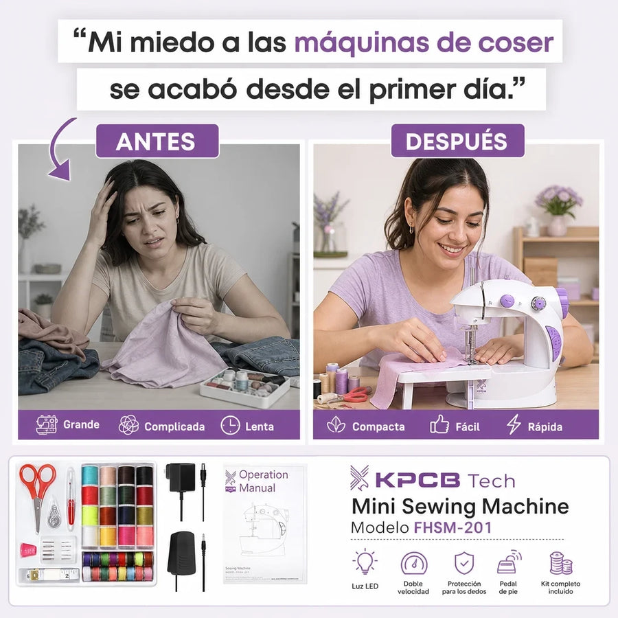 CoseFácil Mini | Máquina de Coser Portátil con Pedal y 2 Velocidades + Pago al Recibir + Garantía - imagen 3