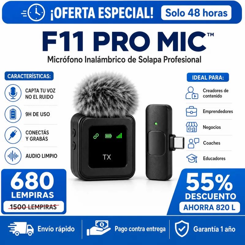 🎤 F11 Pro Mic™ – Micrófono Inalámbrico de Solapa para Creadores y Negocios PROFESIONAL